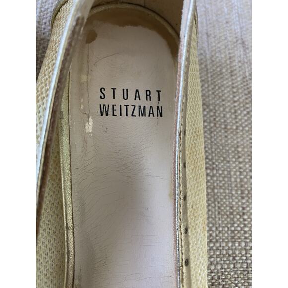 STUART WEITZMAN Leather Studded Cap-toe Mesh Tipper Flats shoes Women Gold 8.5 M - Picture 4 of 9